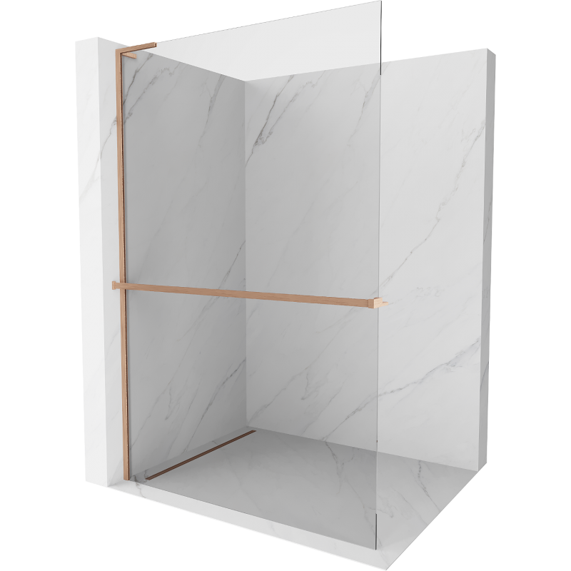 Mexen Kioto+ L Duschwand mit Regal Walk-in 115 x 200 cm, transparent, gebürstetes Kupfer - 800-115-123-65-00