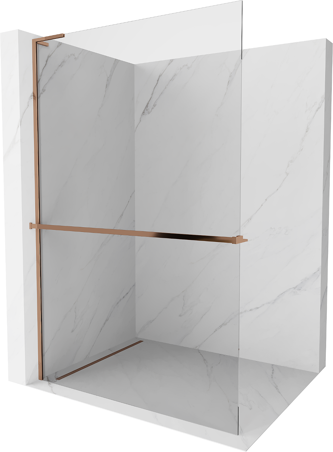 Mexen Kioto+ L Duschwand mit Regal Walk-in 110 x 200 cm, transparent, roségold - 800-110-123-60-00