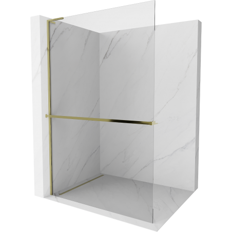 Mexen Kioto+ L Duschwand mit Regal Walk-in 120 x 200 cm, transparent, gold - 800-120-123-50-00