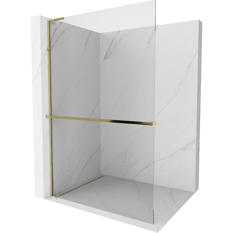 Mexen Kioto+ L Duschwand mit Regal Walk-in 110 x 200 cm, transparent, gold - 800-110-123-50-00