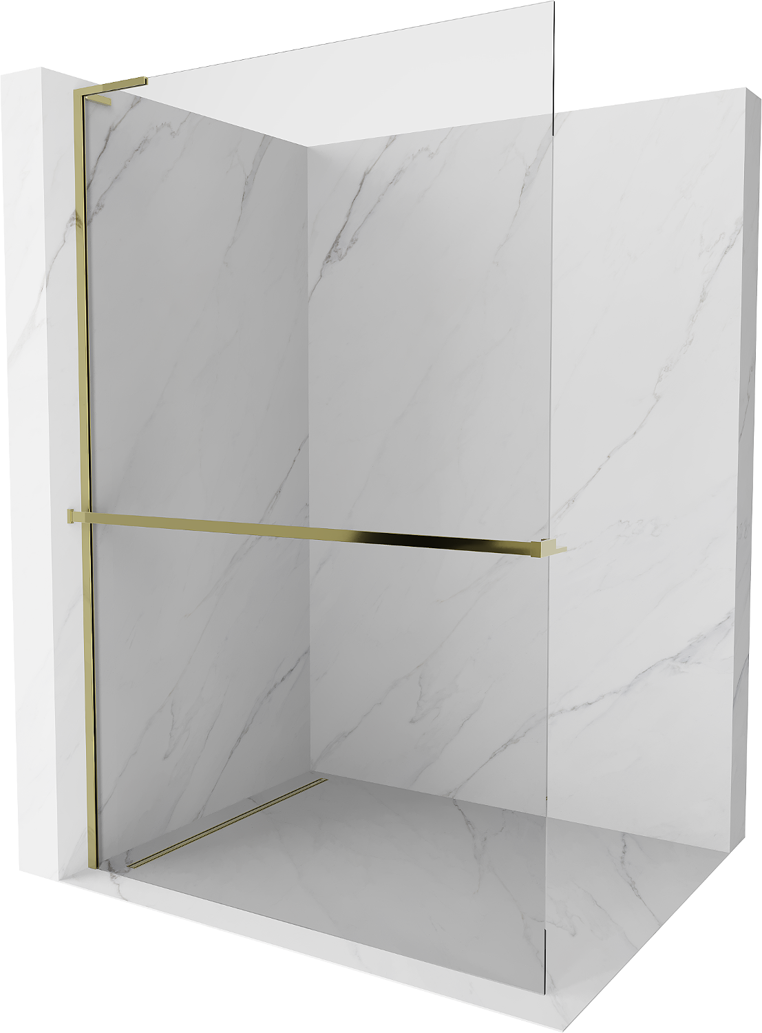 Mexen Kioto+ L Duschwand mit Regal Walk-in 110 x 200 cm, transparent, gold - 800-110-123-50-00