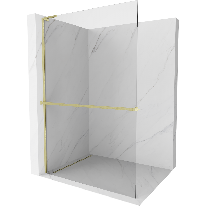 Mexen Kioto+ L Duschwand mit Walk-in Regal 60 x 200 cm, transparent, gebürstetes Gold - 800-060-123-55-00