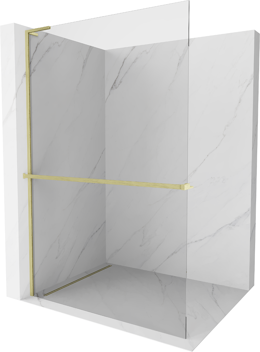 Mexen Kioto+ L Duschwand mit Walk-in Regal 60 x 200 cm, transparent, gebürstetes Gold - 800-060-123-55-00