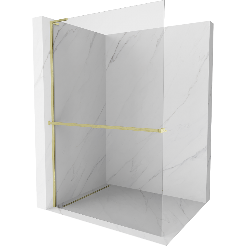 Mexen Kioto+ L Duschwand mit Regal Walk-in 75 x 200 cm, transparent, gebürstet Gold - 800-075-123-55-00