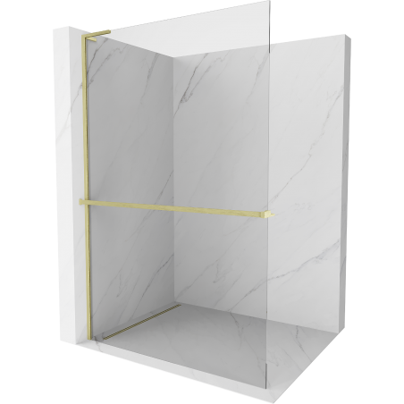 Mexen Kioto+ L Duschwand mit Walk-in Regal 90 x 200 cm, transparent, gebürstetes Gold - 800-090-123-55-00