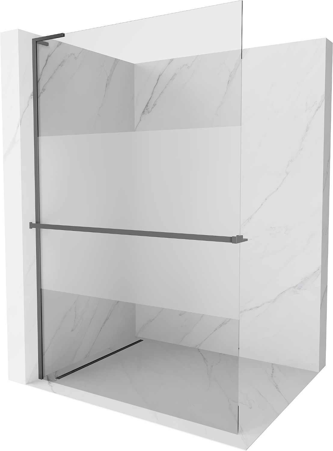 Mexen Kioto+ L Duschwand mit Regal Walk-in 80 x 200 cm, transparent/gefrostet, gun metal - 800-080-123-95-35