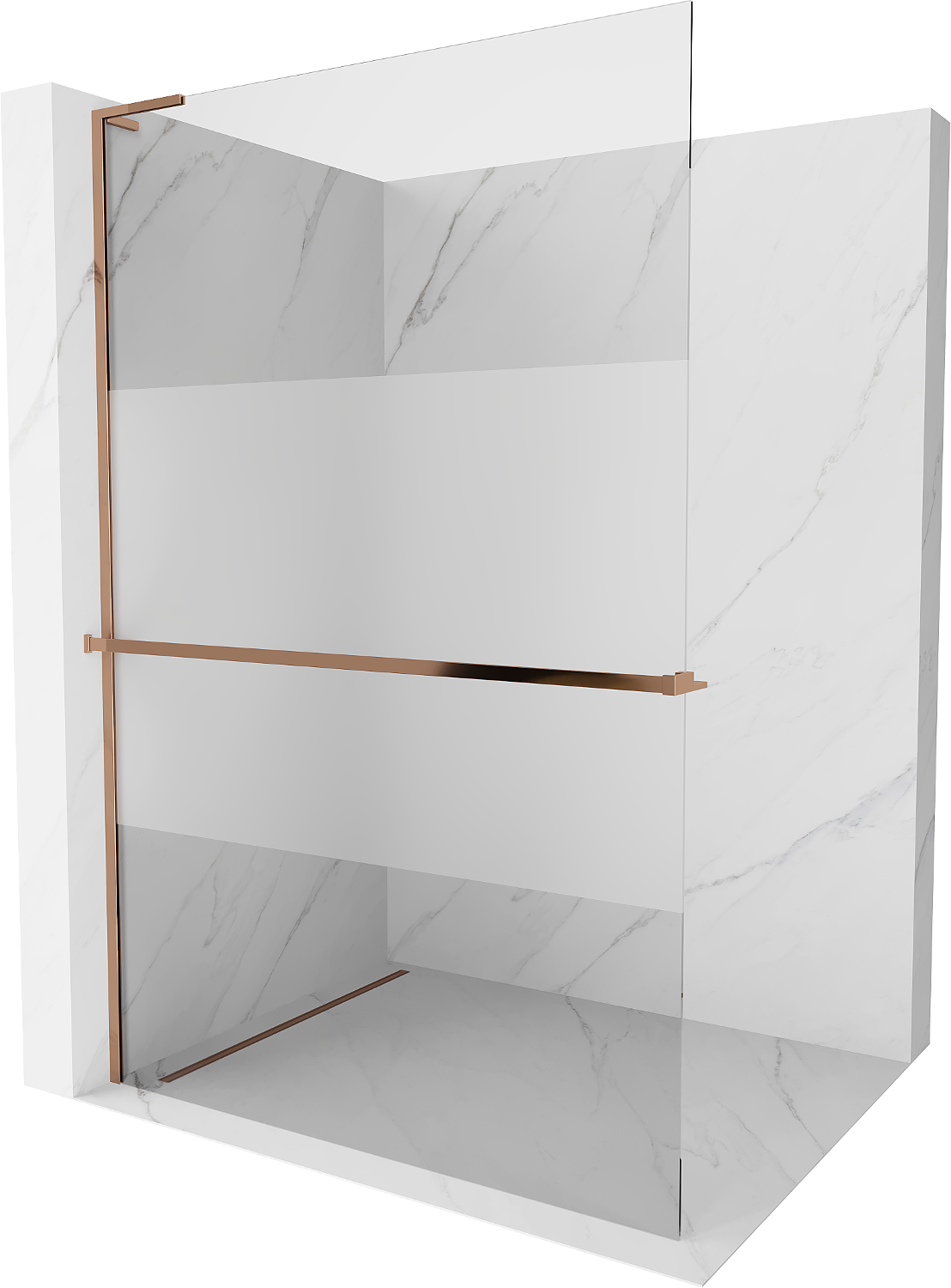 Mexen Kioto+ L Duschwand mit Regal Walk-in 70 x 200 cm, transparent/strukturiert, roségold - 800-070-123-60-35