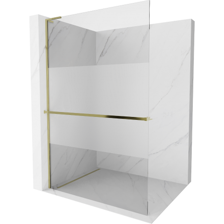 Mexen Kioto+ L Duschwand mit Regal Walk-in 90 x 200 cm, transparent/frosted, gold - 800-090-123-50-35