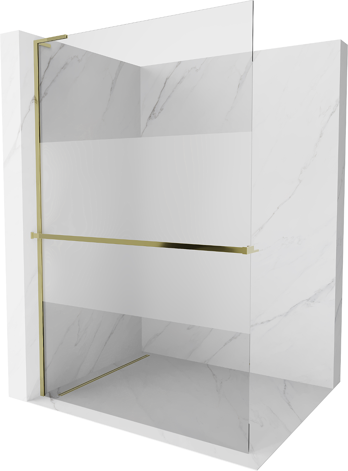 Mexen Kioto+ L Duschwand mit Regal Walk-in 110 x 200 cm, transparent/weiß, gold - 800-110-123-50-35