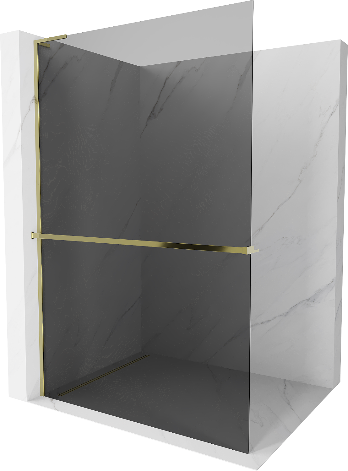 Mexen Kioto+ L Duschwand mit Regal Walk-in 70 x 200 cm, grafit, gold - 800-070-123-50-40