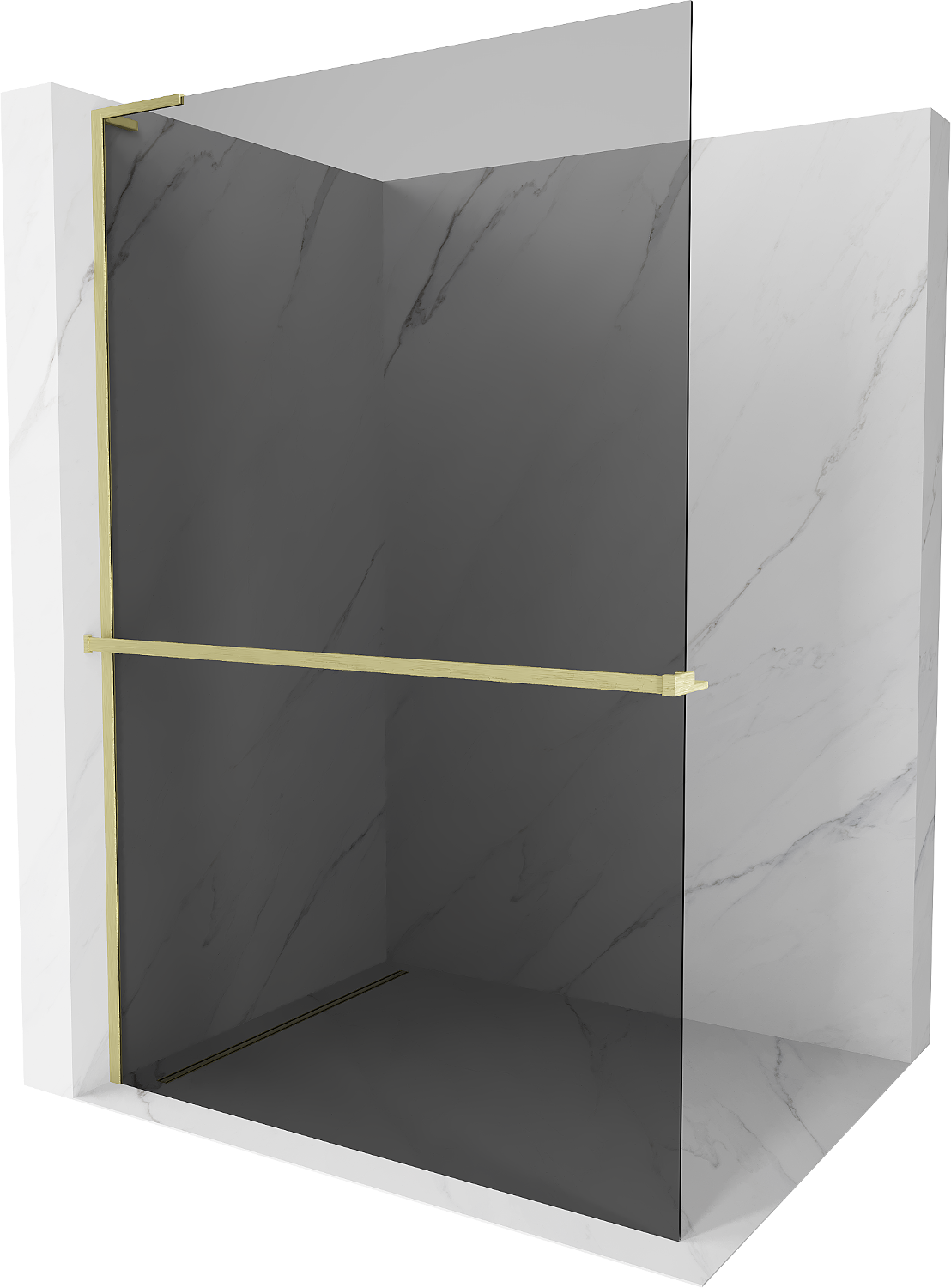 Mexen Kioto+ L Duschwand mit Regal Walk-in 120 x 200 cm, grafit, gebürstetes Gold - 800-120-123-55-40