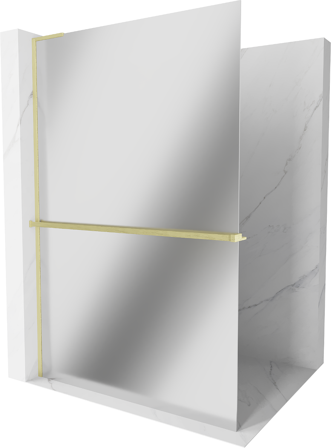 Mexen Kioto+ L Duschwand mit Regal Walk-in 100 x 200 cm, Spiegel, gebürstetes Gold - 800-100-123-55-50