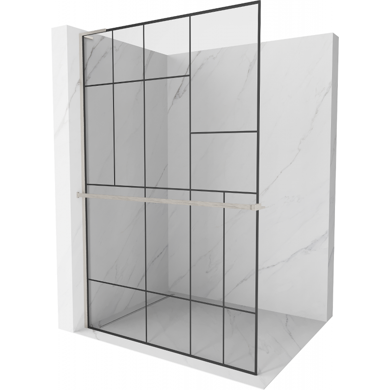 Mexen Kioto+ L Duschtrennwand mit Ablage Walk-in 90 x 200 cm, schwarzes Muster, gebürsteter Nickel - 800-090-123-97-78