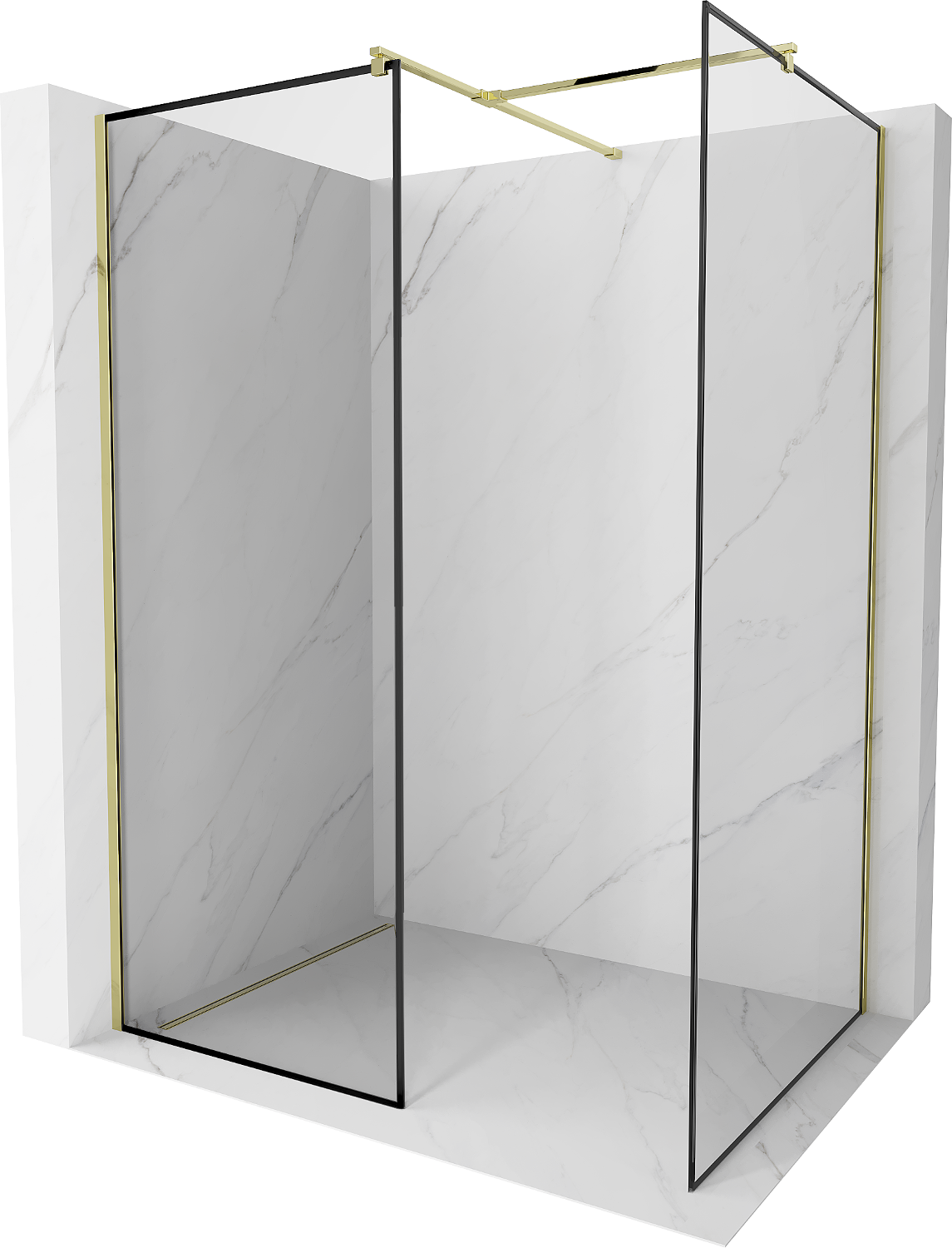 Mexen Kioto Duschwand Walk-in 110 x 70 cm, schwarzes Muster, gold - 800-110-202-50-70-070