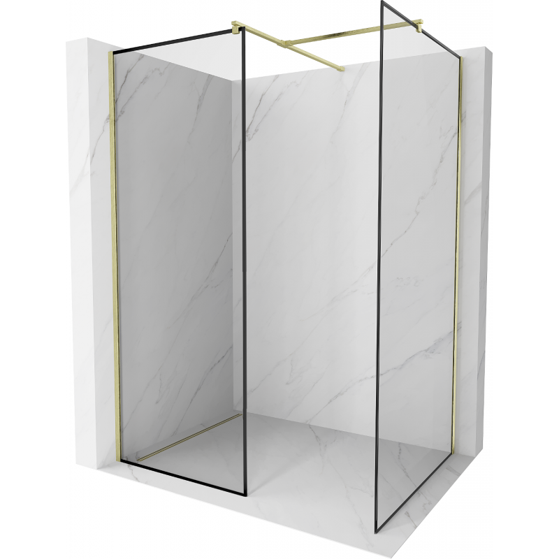 Mexen Kioto Duschwand Walk-in 80 x 70 cm, schwarzes Muster, gebürstetes Gold - 800-080-202-55-70-070