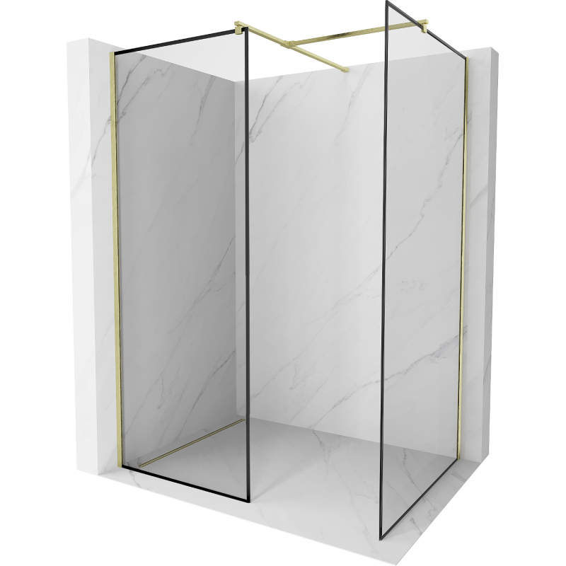 Mexen Kioto Duschwand Walk-in 90 x 70 cm, schwarzes Muster, gebürstetes Gold - 800-090-202-55-70-070