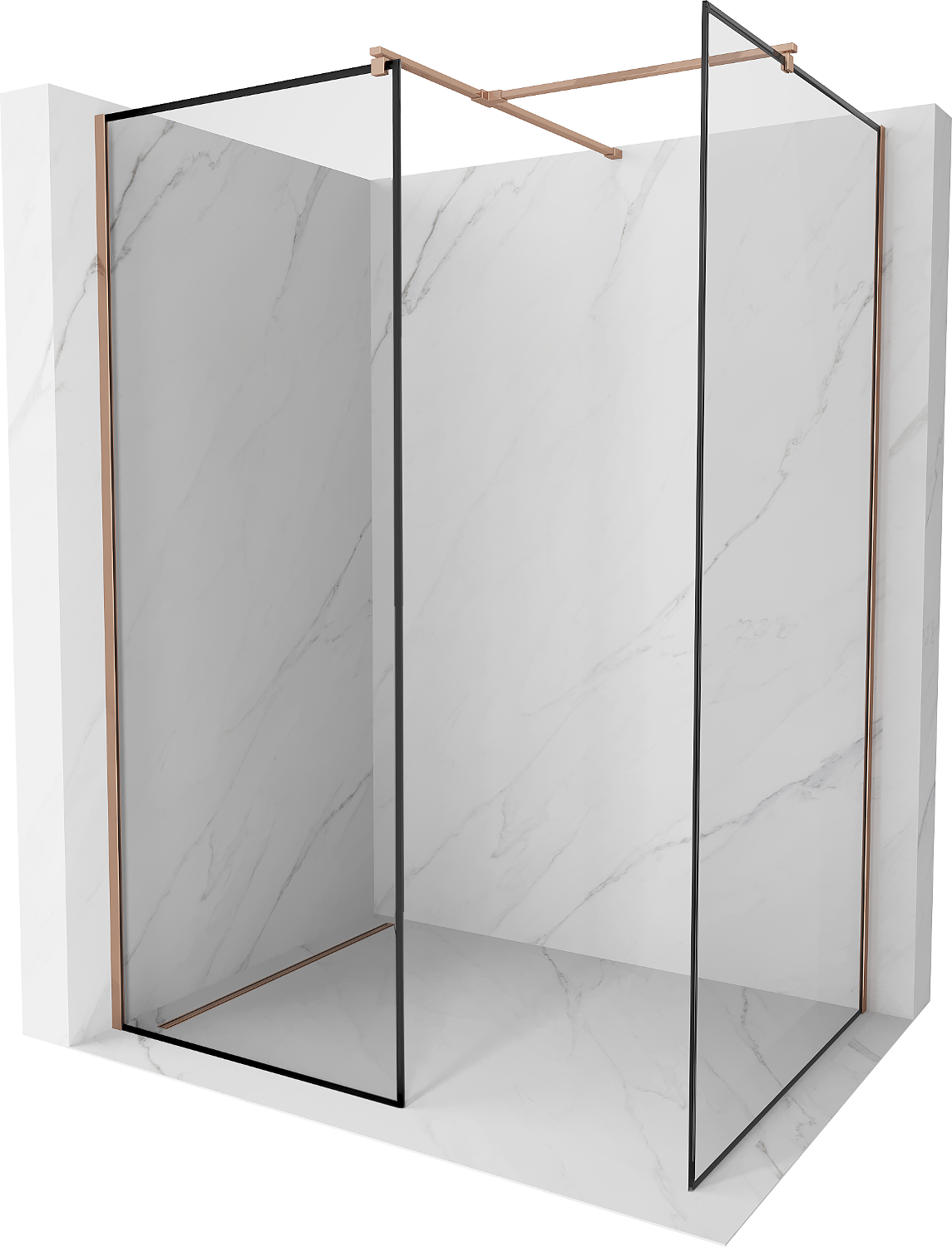 Mexen Kioto Duschwand Walk-in 140 x 70 cm, schwarzes Muster, rosegold - 800-140-202-60-70-070