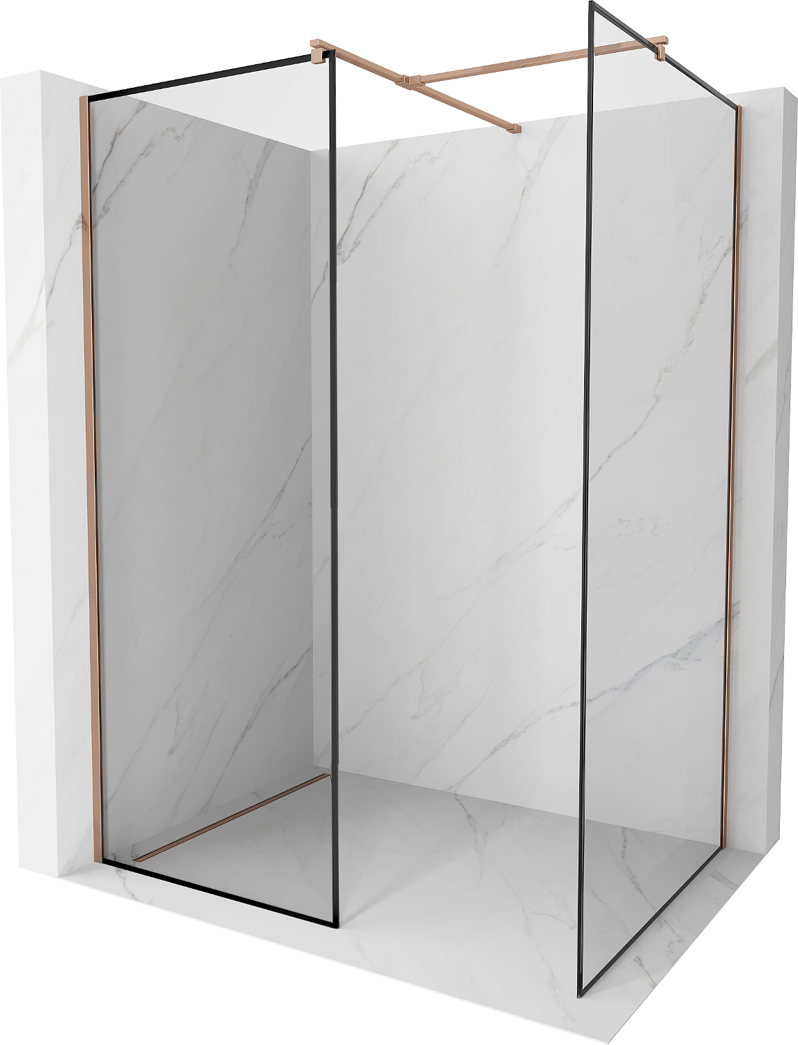 Mexen Kioto Duschwand Walk-in 120 x 90 cm, schwarzes Muster, roségold - 800-120-202-60-70-090