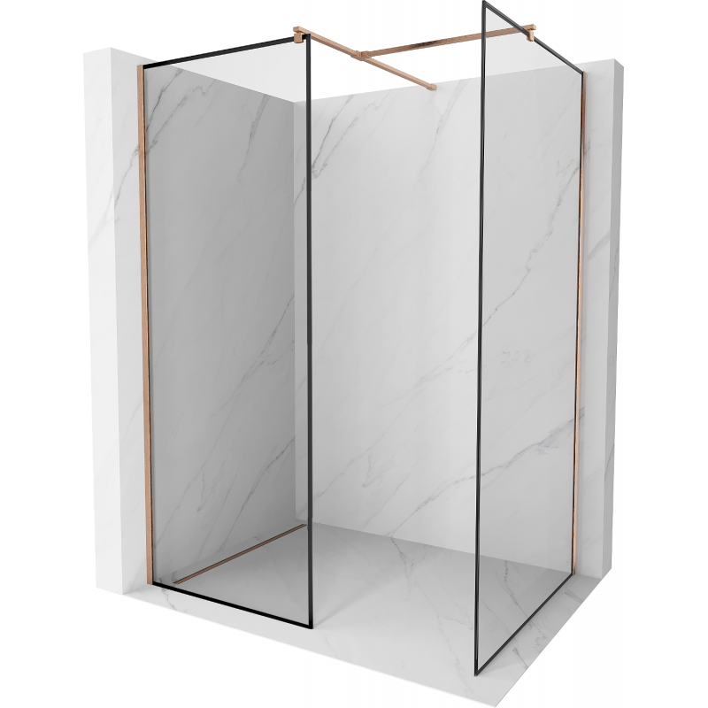 Mexen Kioto Walk-in Duschwand 90 x 90 cm, schwarzes Muster, gebürstetes Messing - 800-090-202-65-70-090