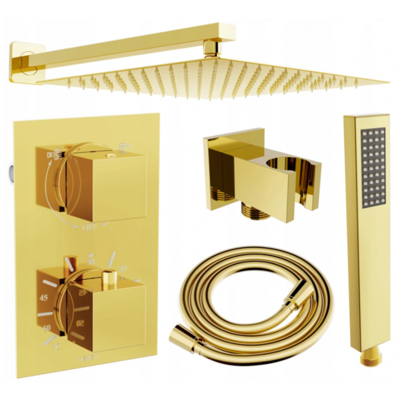 Mexen Cube DR02 Brausegarnitur für Unterputzmontage z Kopfbrause 30 cm, Gold - 77502DR0230-50