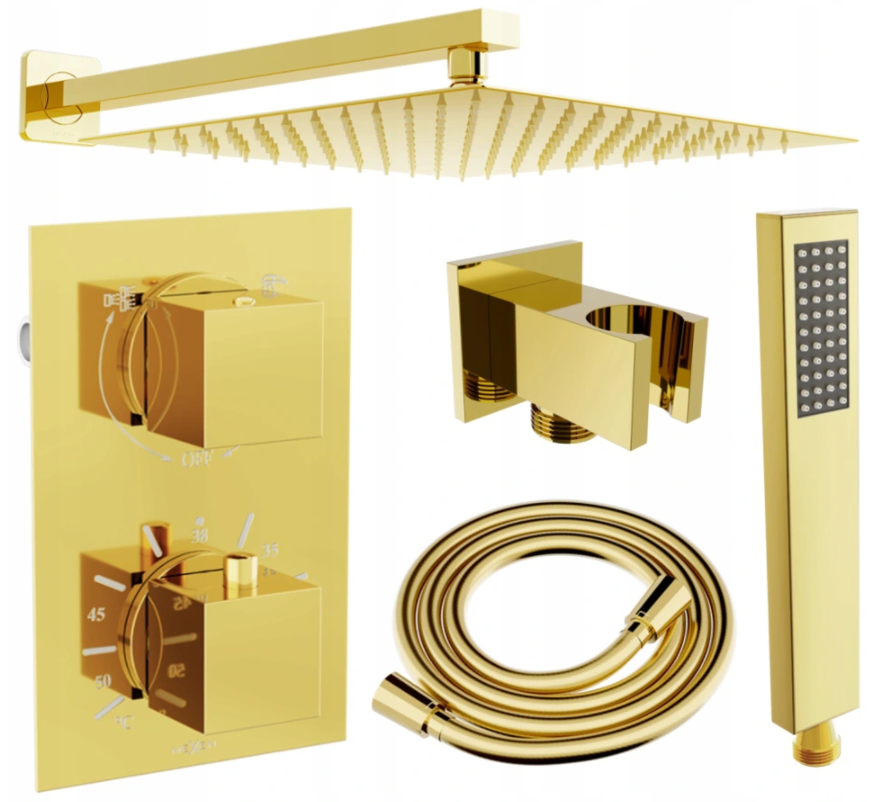 Mexen Cube DR02 Brausegarnitur für Unterputzmontage z Kopfbrause 30 cm, Gold - 77502DR0230-50