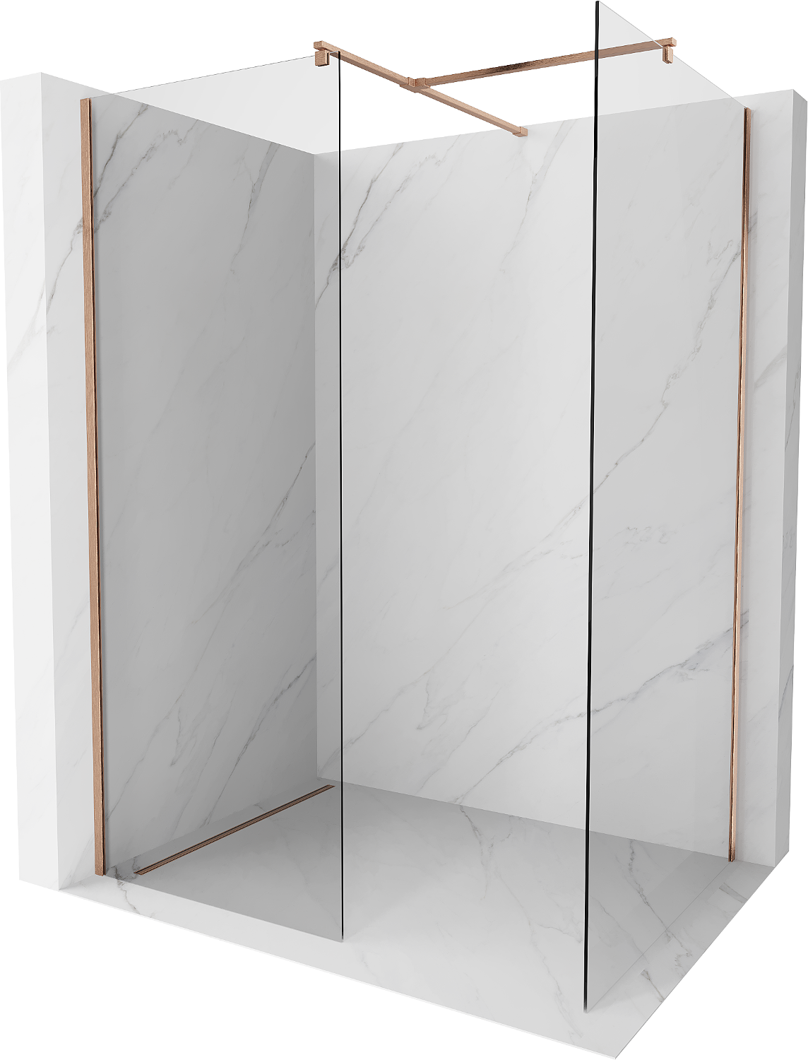 Mexen Kioto Duschwand Walk-in 90 x 70 cm, transparent, gebürstetes Messing - 800-090-202-65-00-070