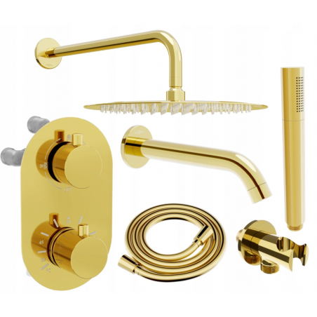 Mexen Kai DR70 Unterputz-Badewannen-/Brausegarnitur mit Regenbrause 30 cm, Gold - 77602DR70301-50