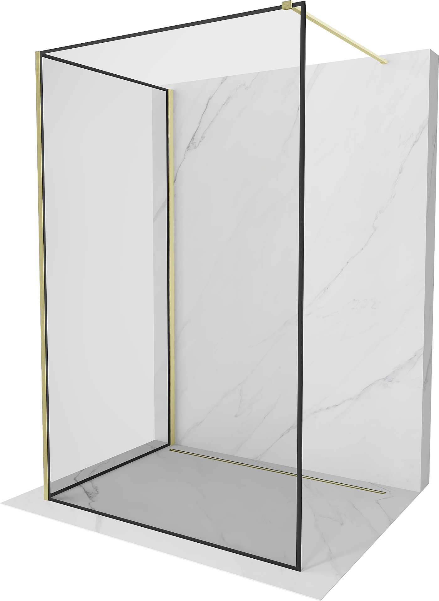 Mexen Kioto Duschwand Walk-in 130 x 80 cm, schwarzes Muster, gebürstetes Gold - 800-130-212-55-70-080