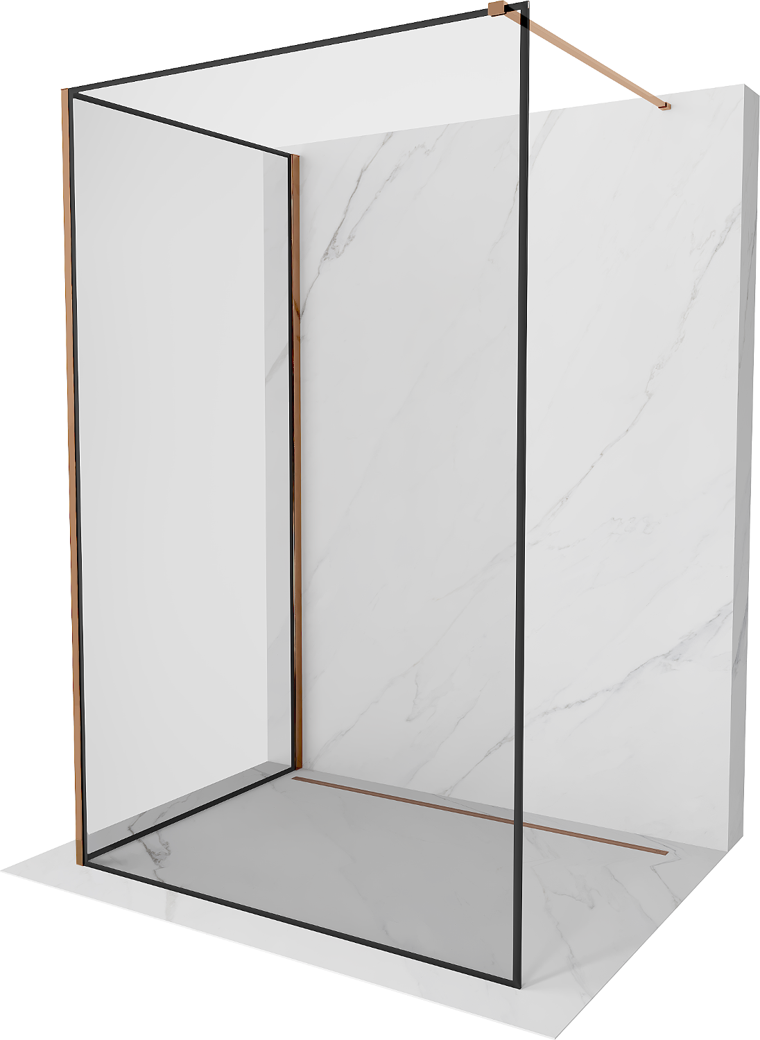 Mexen Kioto Duschwand Walk-in 110 x 90 cm, schwarzes Muster, roségold - 800-110-212-60-70-090