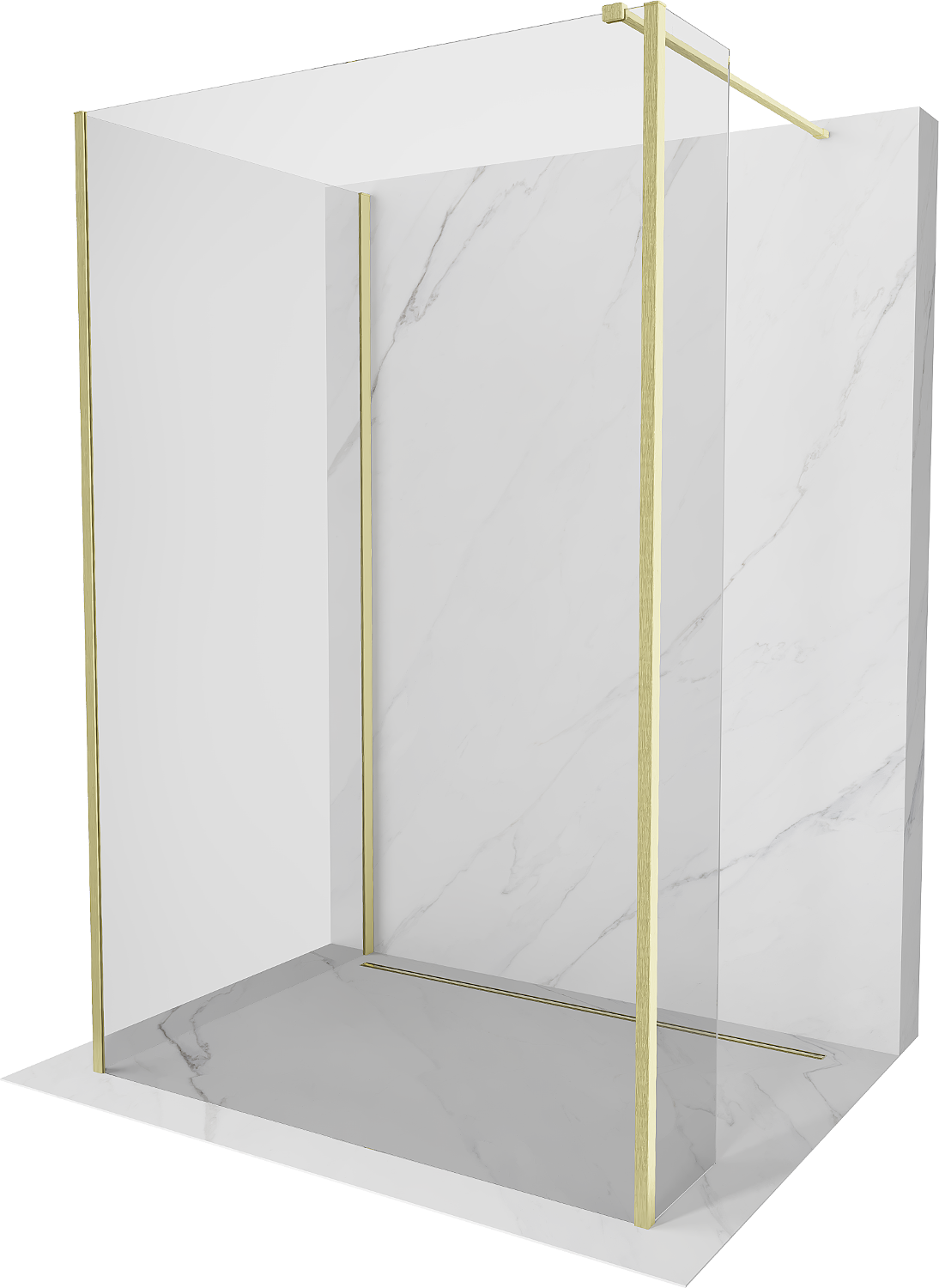 Mexen Kioto Duschwand Walk-in 125 x 70 x 30 cm, transparent, gebürstetes Gold - 800-125-070-221-55-00-030