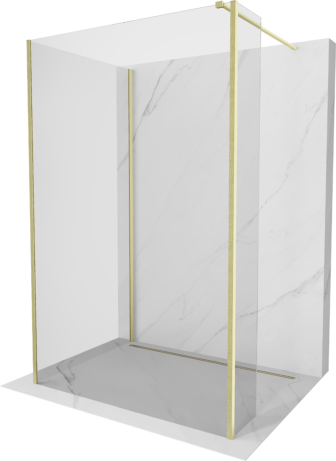 Mexen Kioto Dusche Wand Walk-in 125 x 80 x 30 cm, transparent, mit gebürstetem Gold - 800-125-080-221-55-00-030