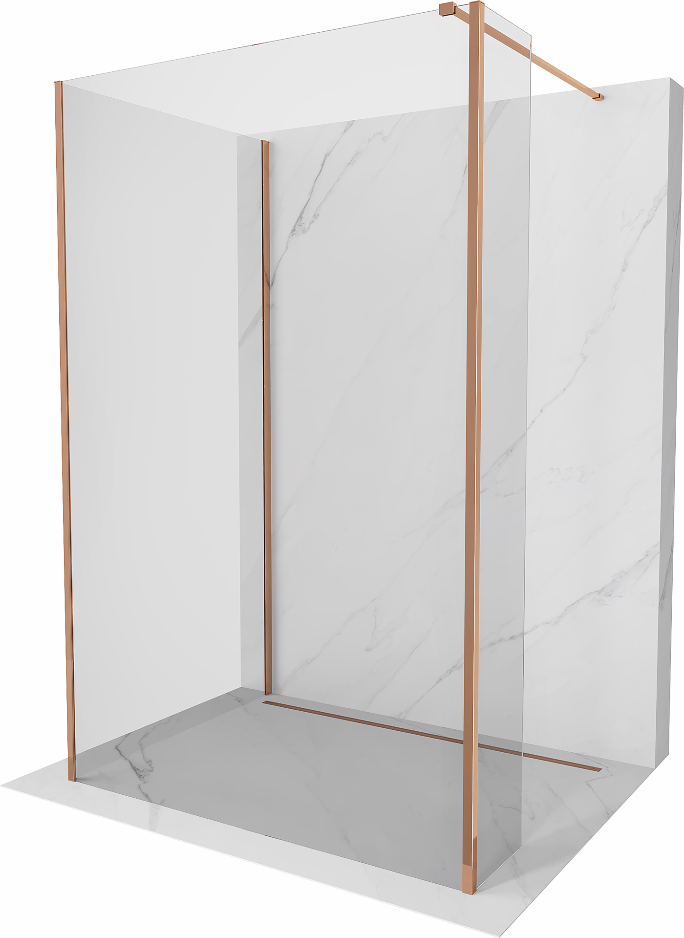 Mexen Kioto Duschwand Walk-in 90 x 70 x 30 cm, transparent, roségold - 800-090-070-221-60-00-030