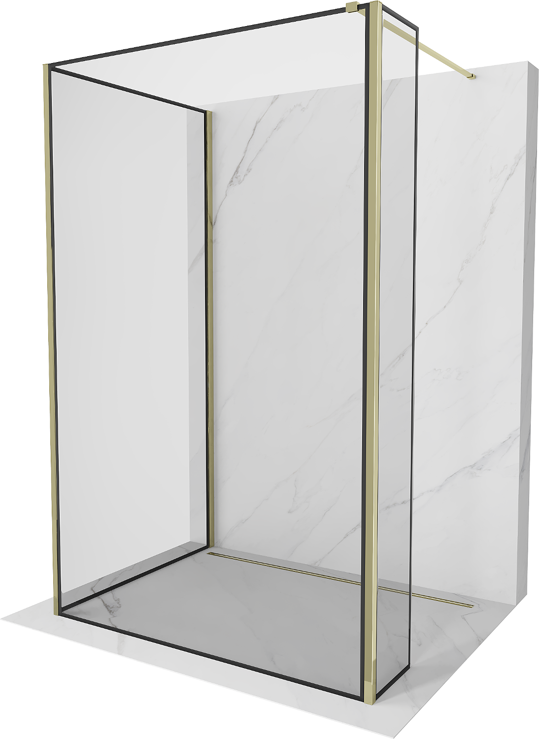 Mexen Kioto Wandeinheit Walk-in 90 x 70 x 30 cm, schwarzes Muster, gold - 800-090-070-221-50-70-030