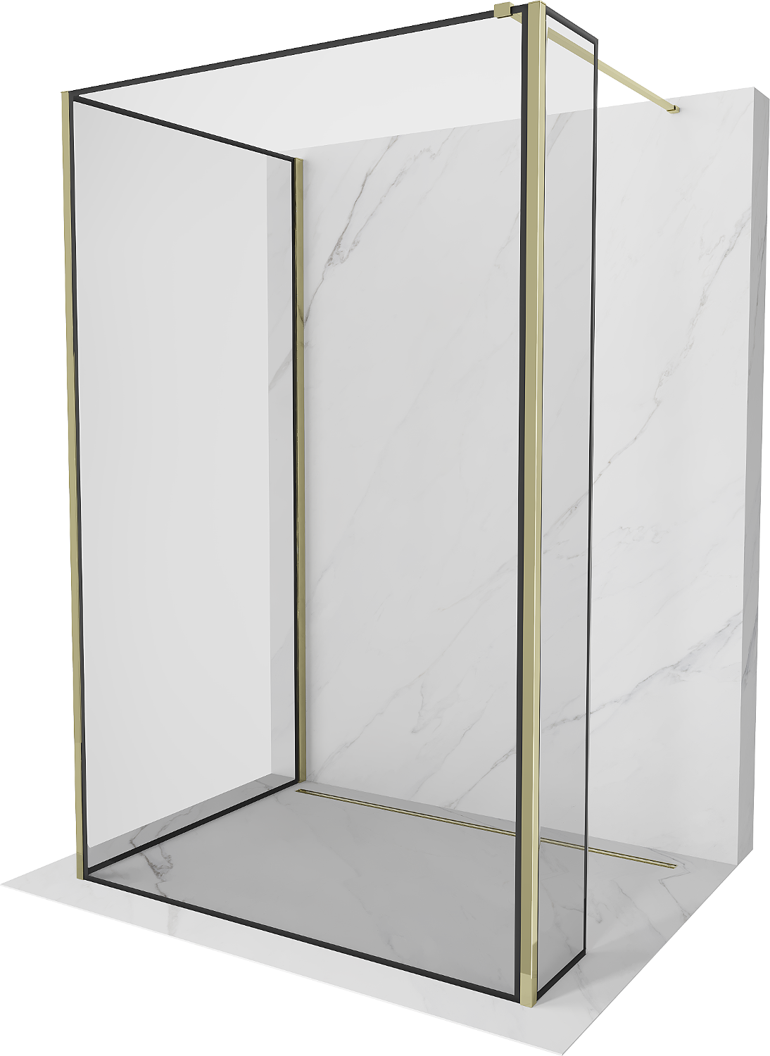 Mexen Kioto Duschwand Walk-in 110 x 80 x 30 cm, schwarzes Muster, gold - 800-110-080-221-50-70-030