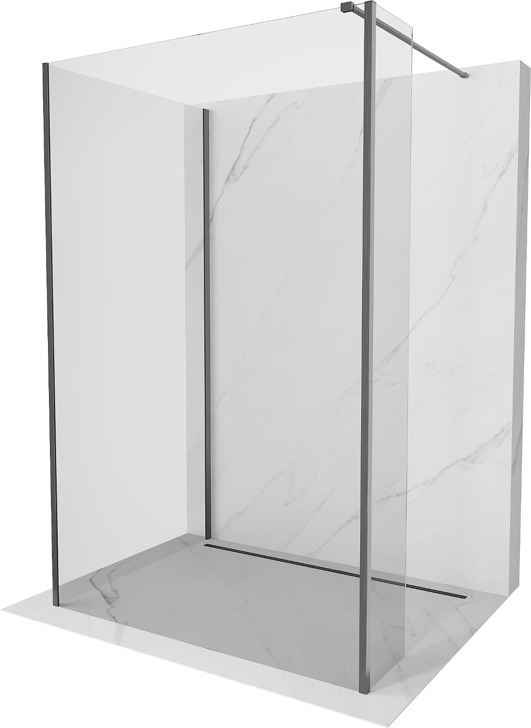 Mexen Kioto Duschwand Walk-in 90 x 70 x 30 cm, transparent, gun gray gebürstet - 800-090-070-221-66-00-030