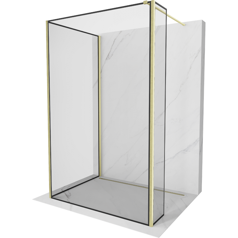 Mexen Kioto Duschwand Walk-in 100 x 80 x 30 cm, schwarzes Muster, gebürstetes Gold - 800-100-080-221-55-70-030