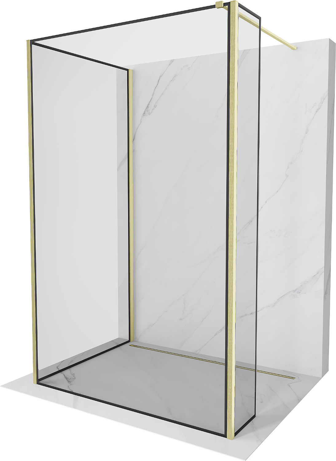 Mexen Kioto Duschwand Walk-in 100 x 80 x 30 cm, schwarzes Muster, gebürstetes Gold - 800-100-080-221-55-70-030