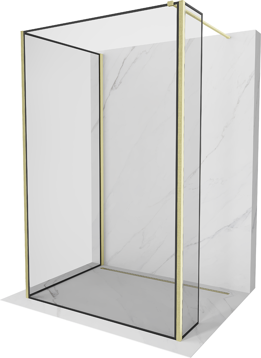 Mexen Kioto Duschwand Walk-in 90 x 90 x 30 cm, schwarzes Muster, gebürstetes Gold - 800-090-090-221-55-70-030