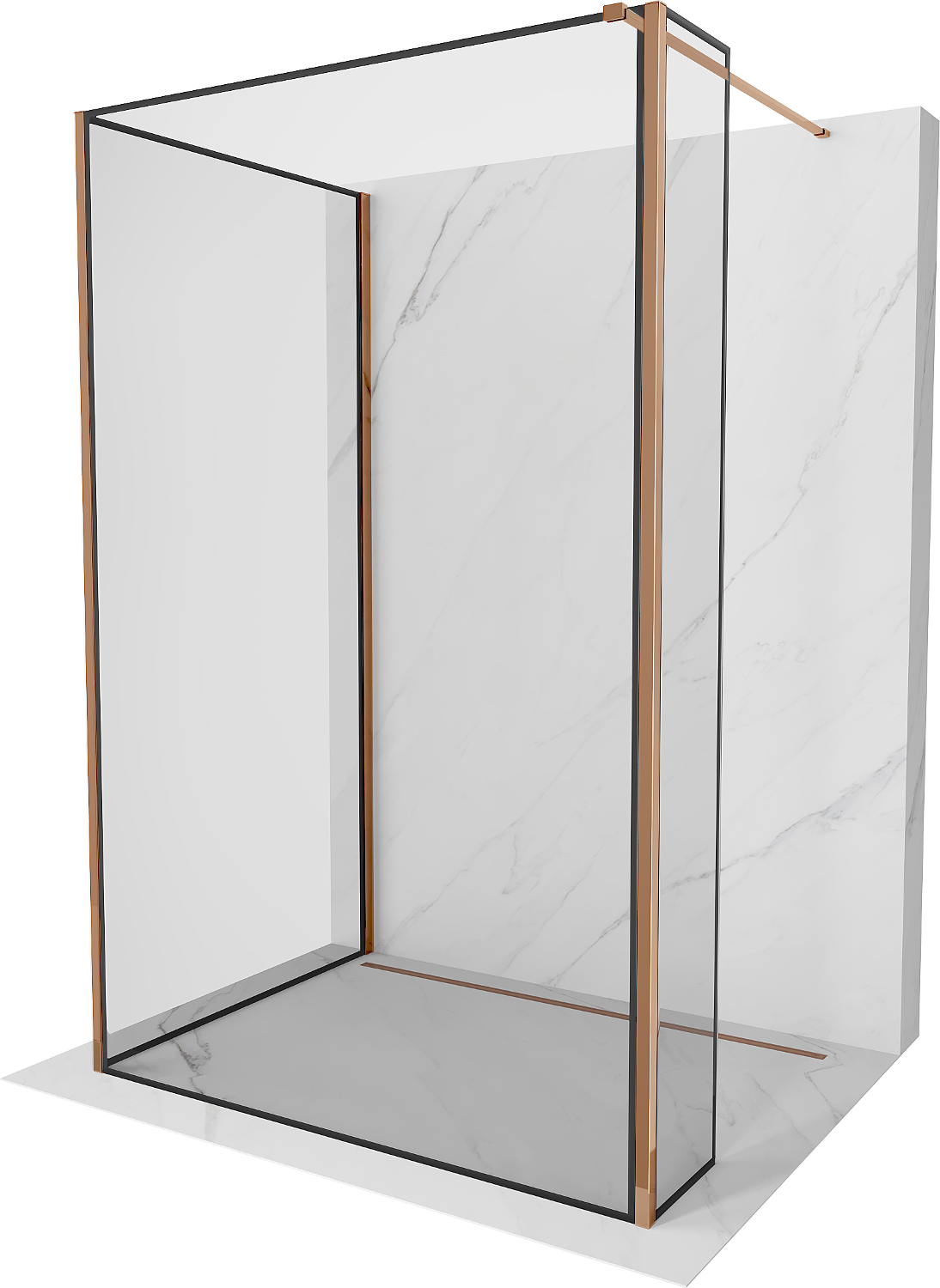 Mexen Kioto Duschwand Walk-in 140 x 70 x 30 cm, schwarzes Muster, roségold - 800-140-070-221-60-70-030