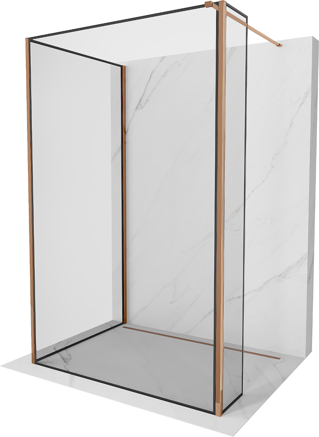 Mexen Kioto Duschwand Walk-in 100 x 80 x 30 cm, schwarzes Muster, roségold - 800-100-080-221-60-70-030