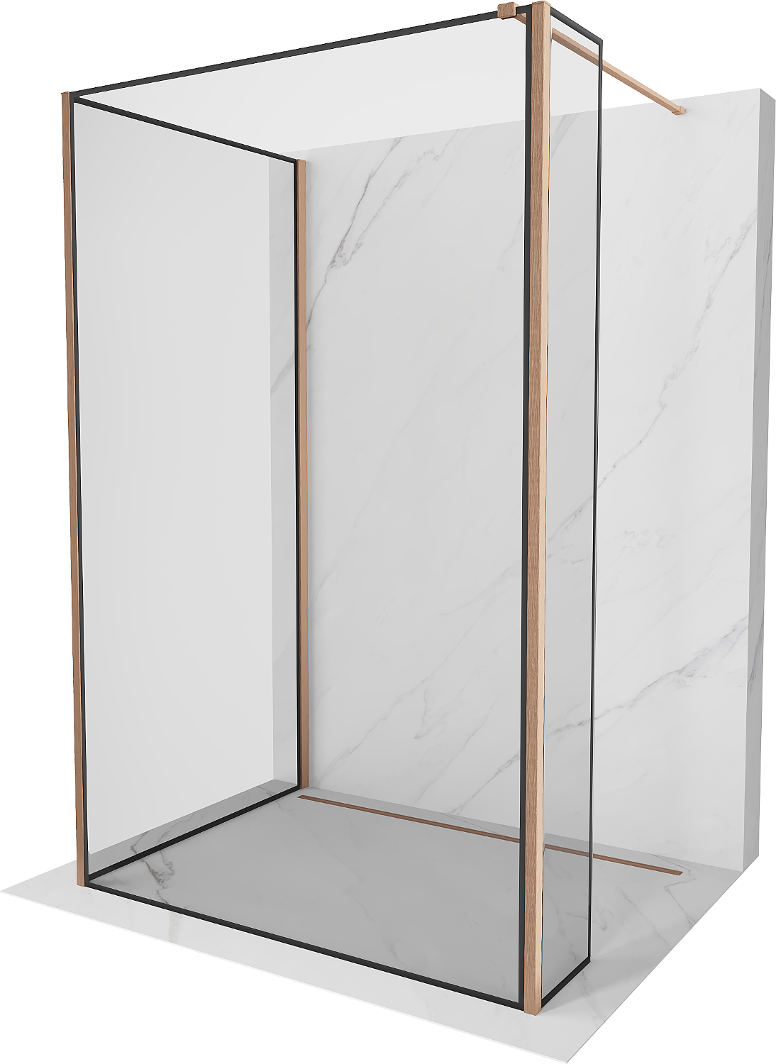 Mexen Kioto Walk-in-Duschwand 90 x 80 x 40 cm, schwarzes Muster, gebürstetes Kupfer - 800-090-080-221-65-70-040