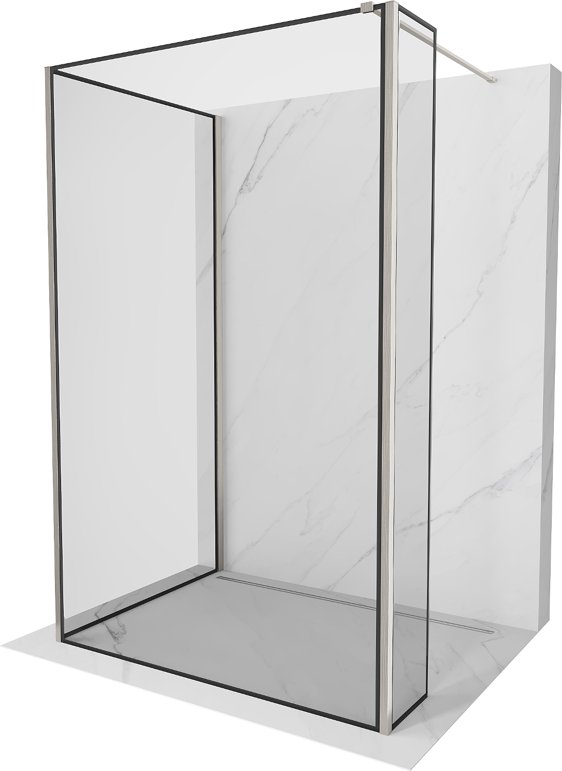 Mexen Kioto Duschwand Walk-in 110 x 70 x 30 cm, schwarzes Muster, gebürstetes Nickel - 800-110-070-221-97-70-030