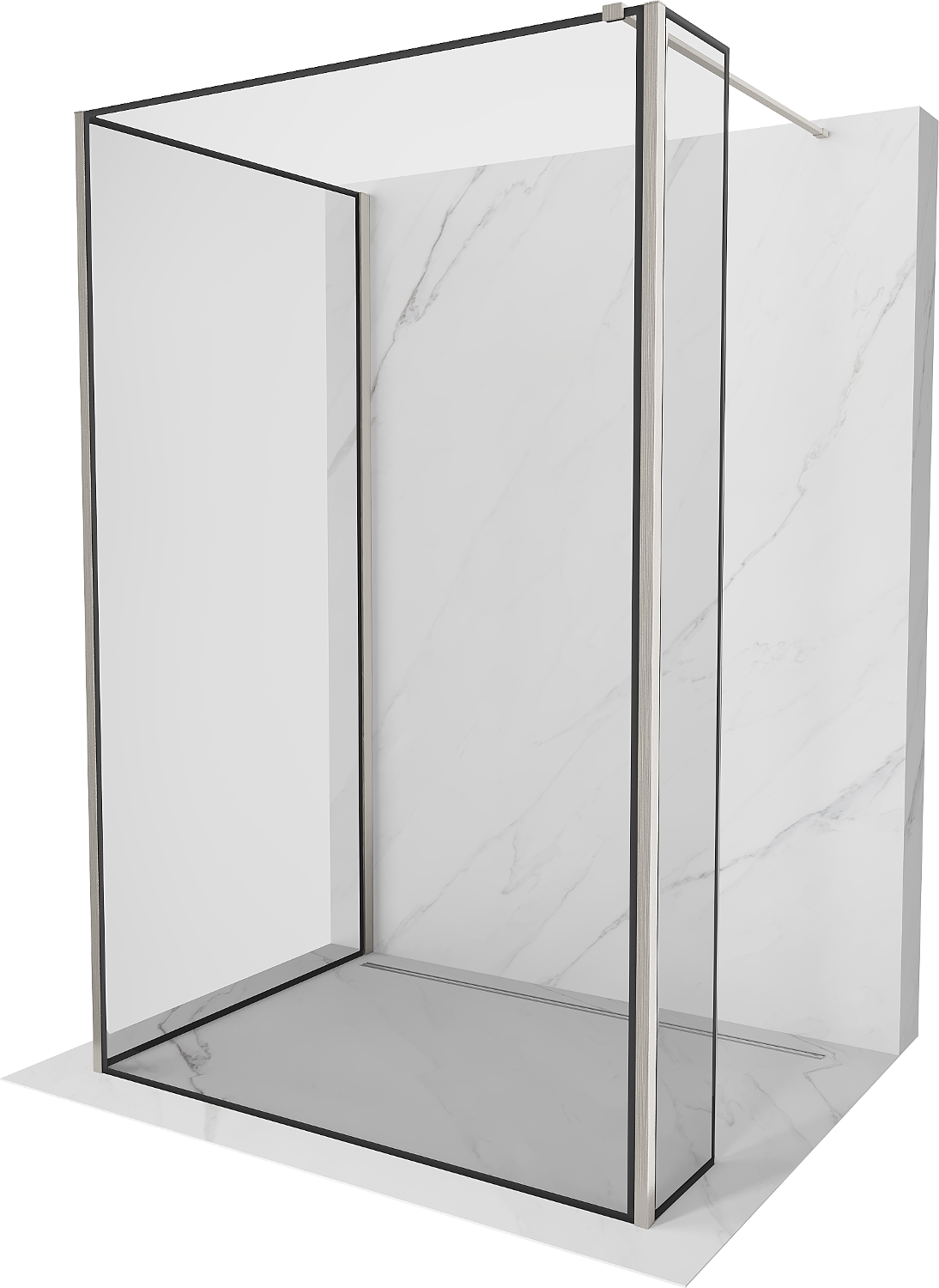 Mexen Kioto Duschwand Walk-in 90 x 90 x 30 cm, schwarzes Muster, gebürstetes Nickel - 800-090-090-221-97-70-030