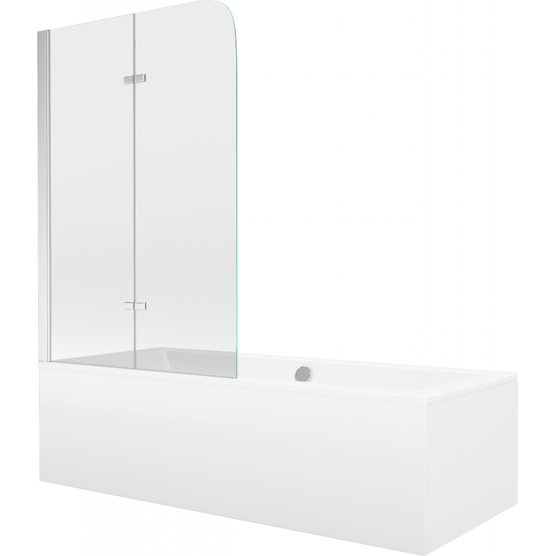 Mexen Cube Rechteckbadewanne 170 x 80 cm mit Verkleidung und 2-flügeliger Blende 100 cm, Transparent, Chrom - 550517080X90100201