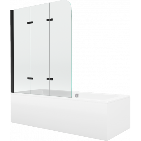 Mexen Cube Rechteckbadewanne 170 x 80 cm mit Verkleidung und 3-flügeliger Blende 120 cm, Transparent, Schwarz - 550517080X901203