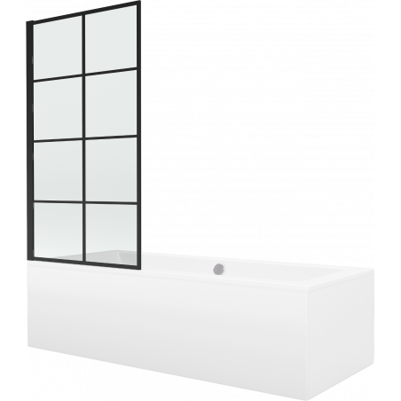 Mexen Cube Rechteckbadewanne 170 x 80 cm mit Verkleidung und 1-flügliger Duschabtrennung 70 cm, Schwarzes Design fix - 550517080