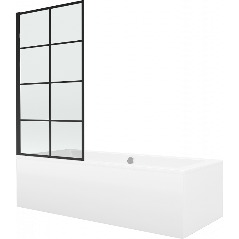 Mexen Cube Rechteckbadewanne 170 x 80 cm mit Verkleidung und 1-flügliger Duschabtrennung 80 cm, Schwarzes Design - 550517080X930