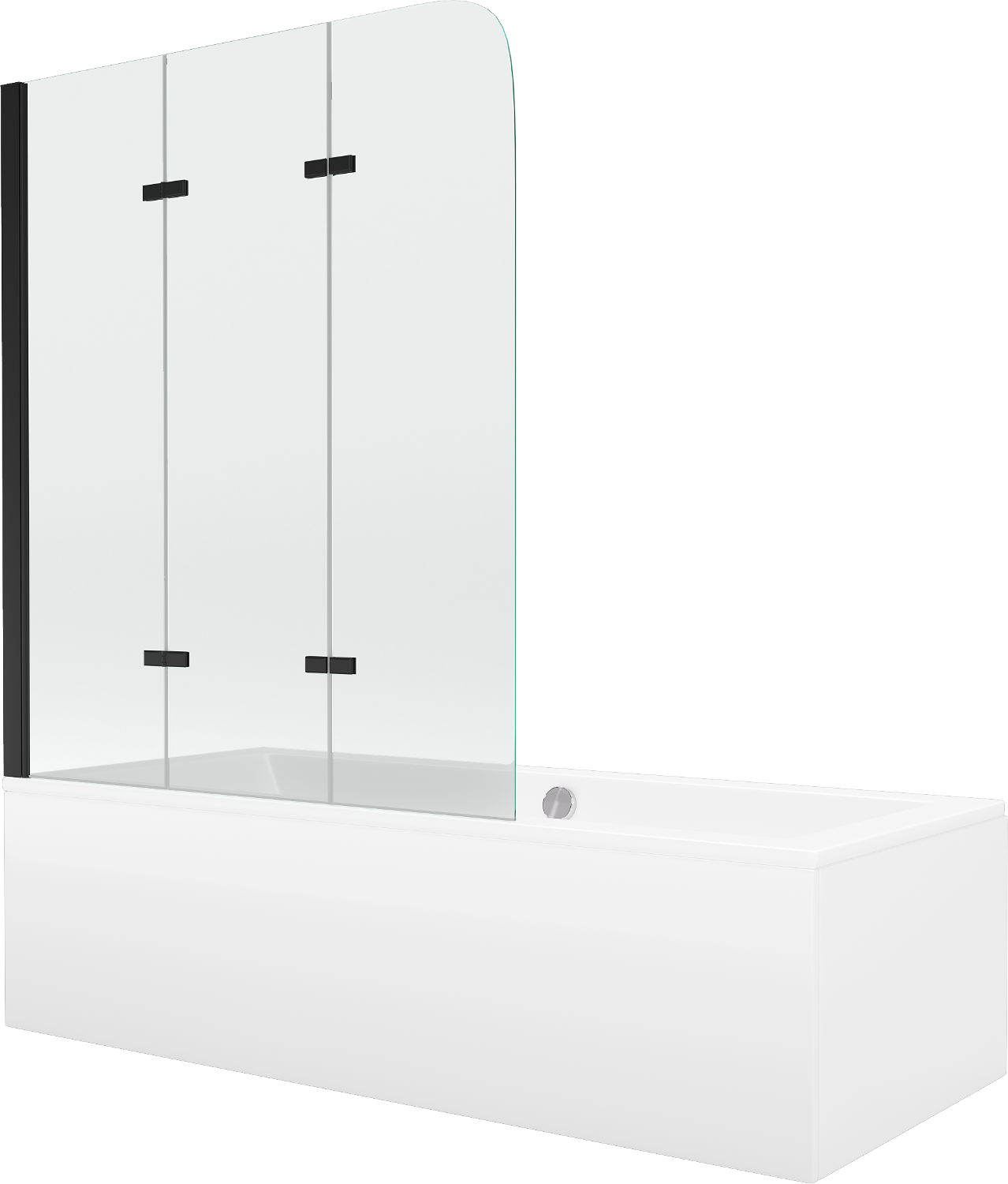 Mexen Cube Rechteckbadewanne 180 x 80 cm mit Verkleidung und 3-flügeliger Blende 120 cm, Transparent, Schwarz - 550518080X901203