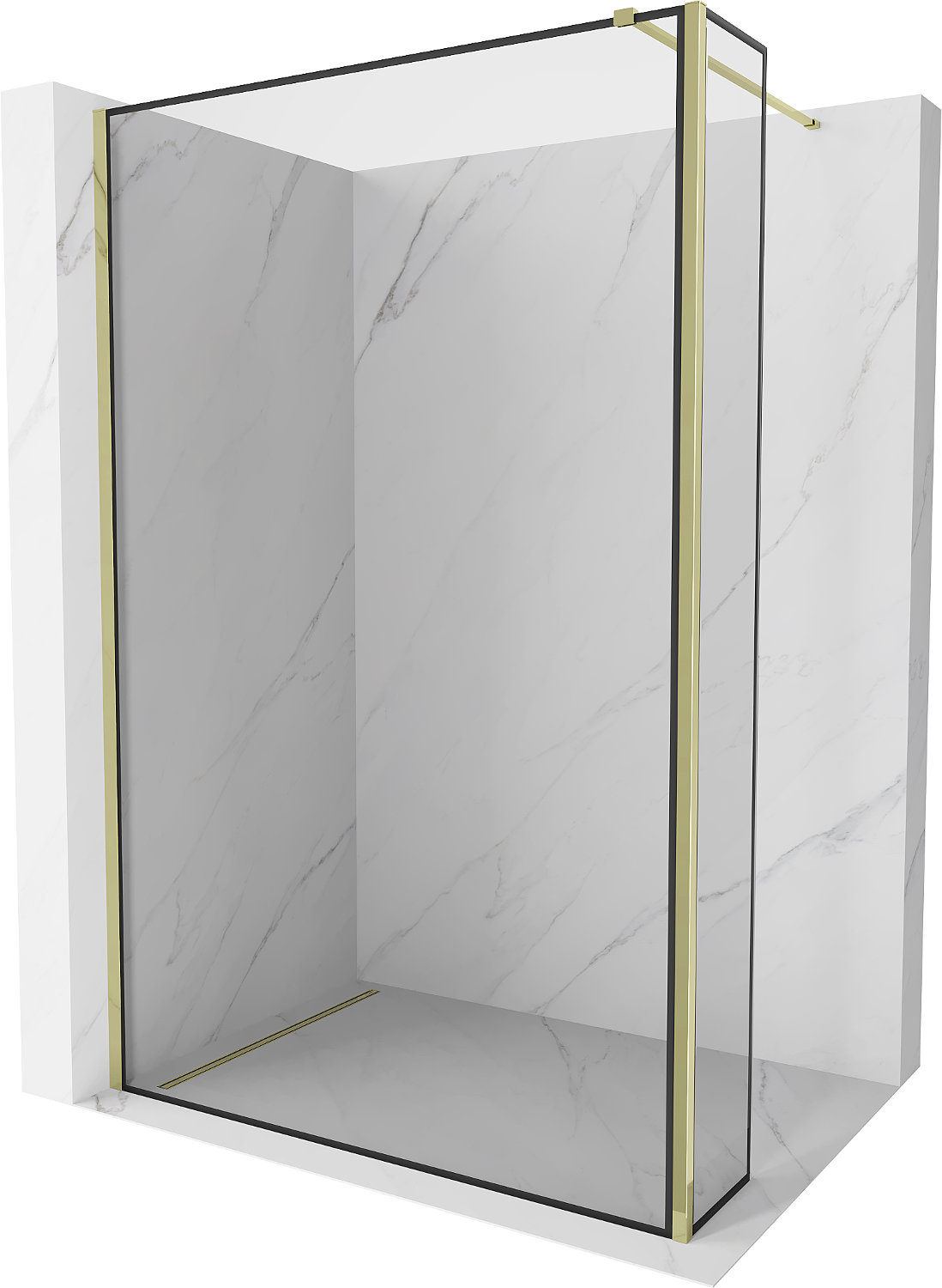 Mexen Kioto Duschwand Walk-in 90 x 30 cm, schwarzes Muster, gold - 800-090-212-50-70-030