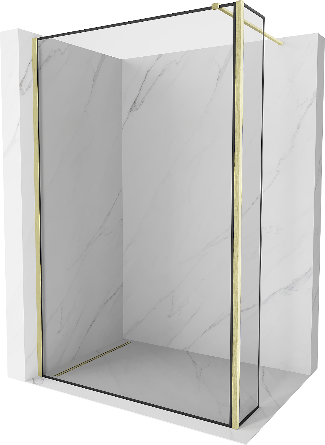 Mexen Kioto Duschwand Walk-in 130 x 40 cm, schwarzer Muster, gebürstetes Gold - 800-130-212-55-70-040